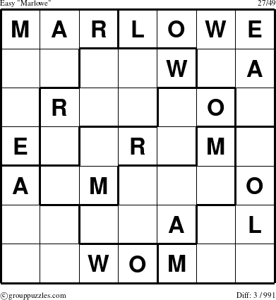The grouppuzzles.com Easy Marlowe puzzle for 