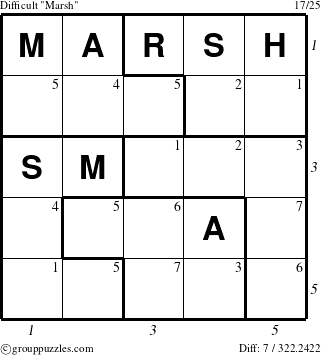 The grouppuzzles.com Difficult Marsh puzzle for  with all 7 steps marked