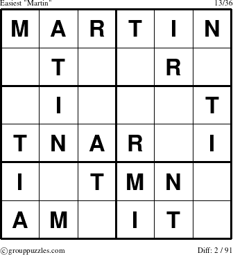 The grouppuzzles.com Easiest Martin puzzle for 