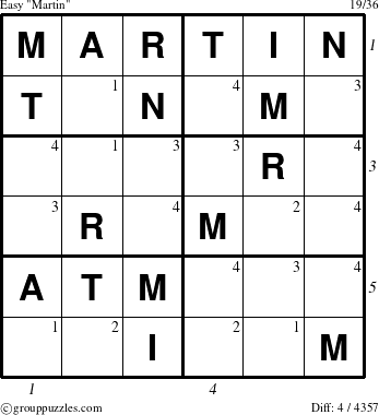 The grouppuzzles.com Easy Martin puzzle for  with all 4 steps marked