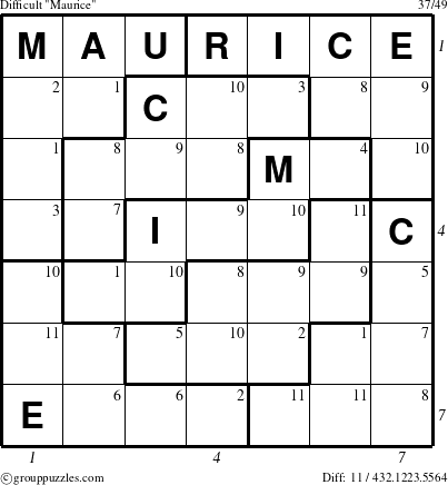 The grouppuzzles.com Difficult Maurice puzzle for  with all 11 steps marked
