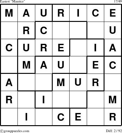 The grouppuzzles.com Easiest Maurice puzzle for 