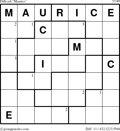 The grouppuzzles.com Difficult Maurice puzzle for  with the first 3 steps marked