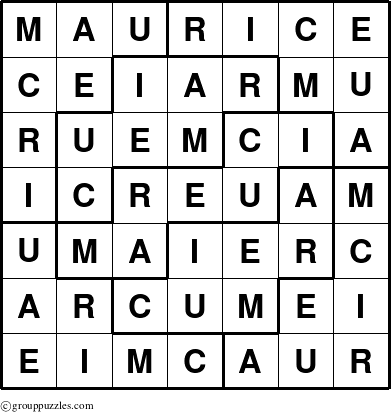 The grouppuzzles.com Answer grid for the Maurice puzzle for 