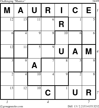 The grouppuzzles.com Challenging Maurice puzzle for  with all 13 steps marked