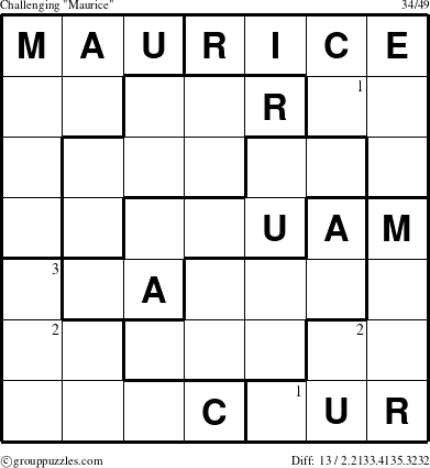 The grouppuzzles.com Challenging Maurice puzzle for  with the first 3 steps marked