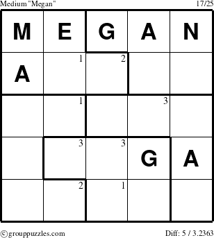 The grouppuzzles.com Medium Megan puzzle for  with the first 3 steps marked