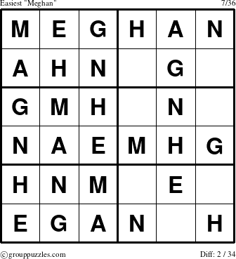 The grouppuzzles.com Easiest Meghan puzzle for 