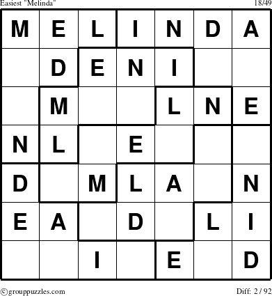 The grouppuzzles.com Easiest Melinda puzzle for 