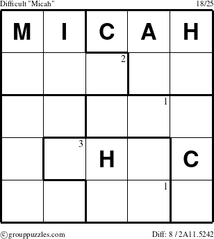 The grouppuzzles.com Difficult Micah puzzle for  with the first 3 steps marked