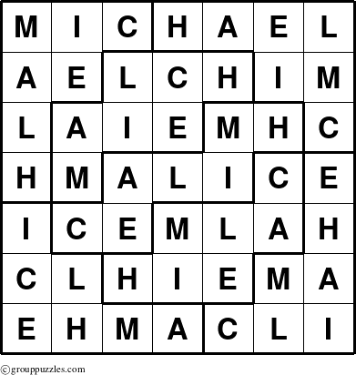 The grouppuzzles.com Answer grid for the Michael puzzle for 
