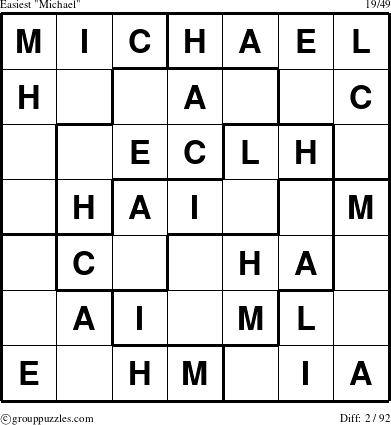 The grouppuzzles.com Easiest Michael puzzle for 