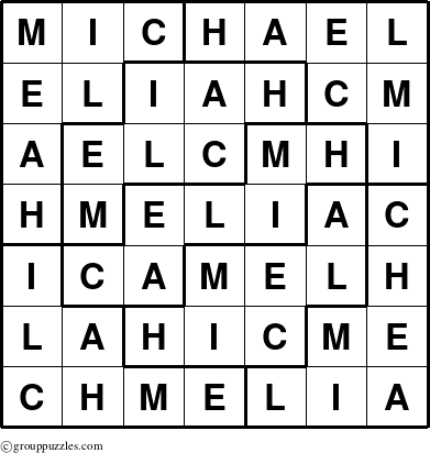 The grouppuzzles.com Answer grid for the Michael puzzle for 