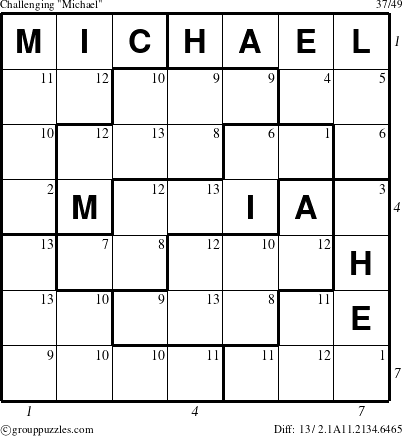 The grouppuzzles.com Challenging Michael puzzle for  with all 13 steps marked