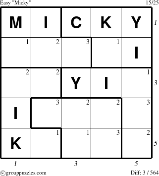 The grouppuzzles.com Easy Micky puzzle for  with all 3 steps marked