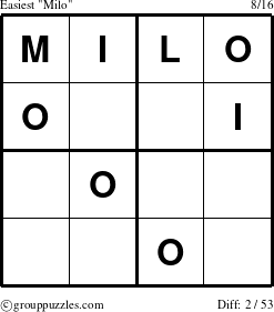 The grouppuzzles.com Easiest Milo puzzle for 