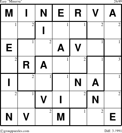 The grouppuzzles.com Easy Minerva puzzle for  with the first 3 steps marked