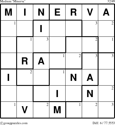 The grouppuzzles.com Medium Minerva puzzle for  with the first 3 steps marked