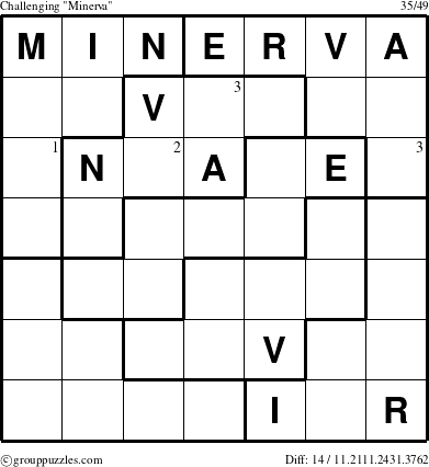The grouppuzzles.com Challenging Minerva puzzle for  with the first 3 steps marked