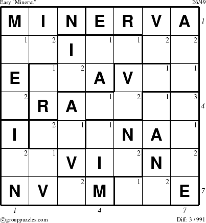 The grouppuzzles.com Easy Minerva puzzle for  with all 3 steps marked