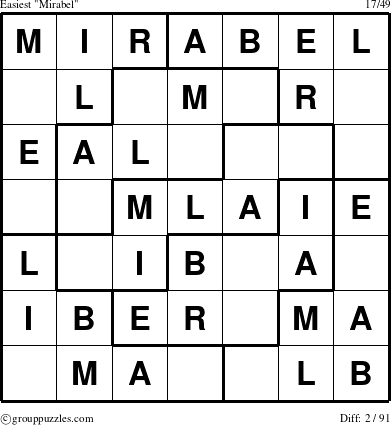 The grouppuzzles.com Easiest Mirabel puzzle for 