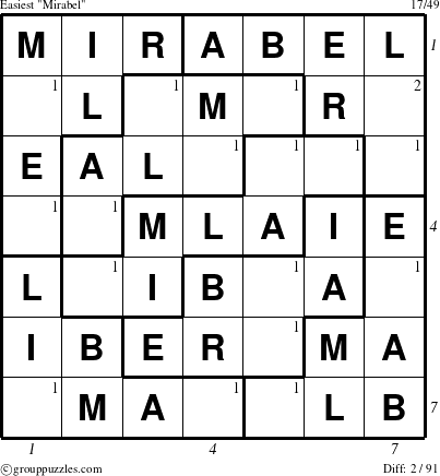 The grouppuzzles.com Easiest Mirabel puzzle for  with all 2 steps marked