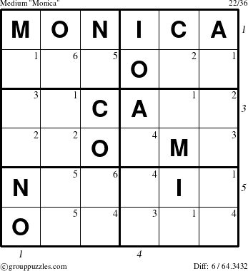 The grouppuzzles.com Medium Monica puzzle for  with all 6 steps marked