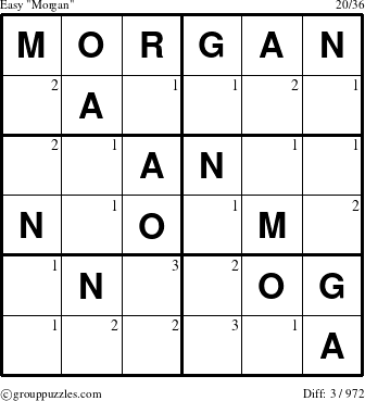 The grouppuzzles.com Easy Morgan puzzle for  with the first 3 steps marked