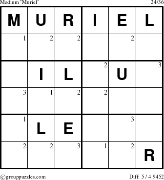 The grouppuzzles.com Medium Muriel puzzle for  with the first 3 steps marked