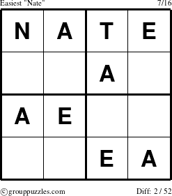 The grouppuzzles.com Easiest Nate puzzle for 