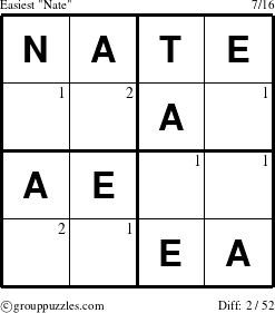 The grouppuzzles.com Easiest Nate puzzle for  with the first 2 steps marked