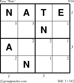 The grouppuzzles.com Easy Nate puzzle for  with all 3 steps marked