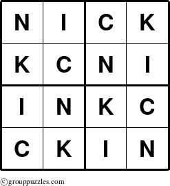 The grouppuzzles.com Answer grid for the Nick puzzle for 