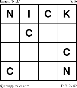 The grouppuzzles.com Easiest Nick puzzle for 