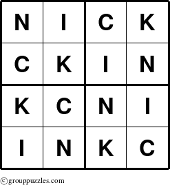 The grouppuzzles.com Answer grid for the Nick puzzle for 