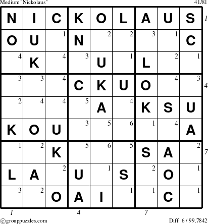 The grouppuzzles.com Medium Nickolaus puzzle for  with all 6 steps marked