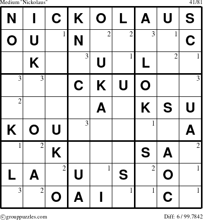 The grouppuzzles.com Medium Nickolaus puzzle for  with the first 3 steps marked