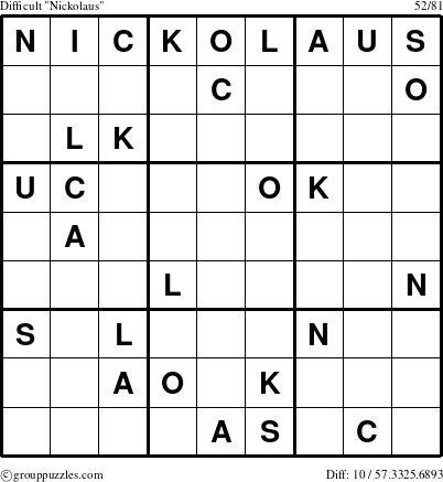 The grouppuzzles.com Difficult Nickolaus puzzle for 