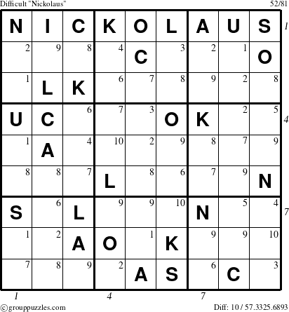 The grouppuzzles.com Difficult Nickolaus puzzle for  with all 10 steps marked