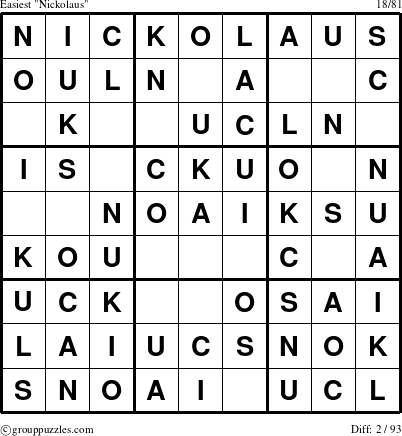 The grouppuzzles.com Easiest Nickolaus puzzle for 