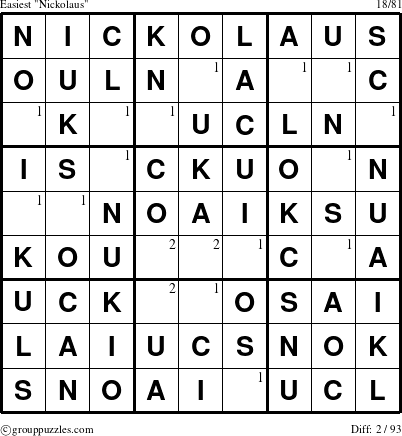 The grouppuzzles.com Easiest Nickolaus puzzle for  with the first 2 steps marked