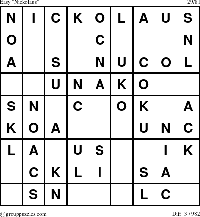 The grouppuzzles.com Easy Nickolaus puzzle for 