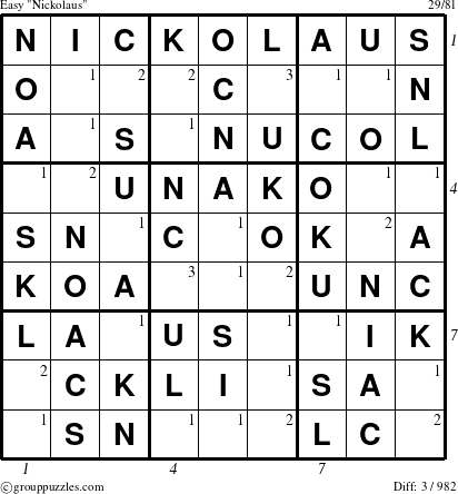 The grouppuzzles.com Easy Nickolaus puzzle for  with all 3 steps marked