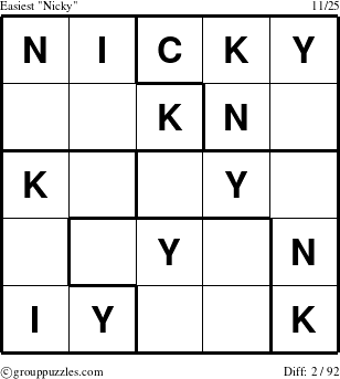 The grouppuzzles.com Easiest Nicky puzzle for 
