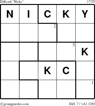The grouppuzzles.com Difficult Nicky puzzle for  with the first 3 steps marked