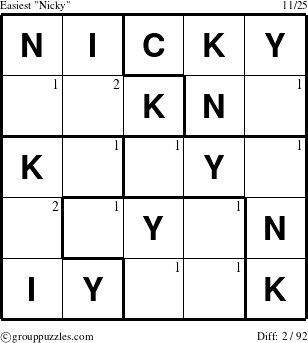 The grouppuzzles.com Easiest Nicky puzzle for  with the first 2 steps marked