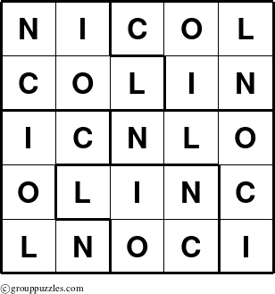 The grouppuzzles.com Answer grid for the Nicol puzzle for 