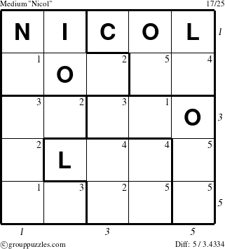 The grouppuzzles.com Medium Nicol puzzle for  with all 5 steps marked