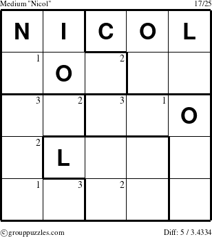 The grouppuzzles.com Medium Nicol puzzle for  with the first 3 steps marked