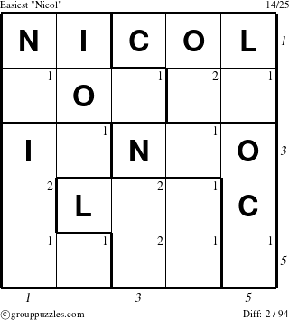 The grouppuzzles.com Easiest Nicol puzzle for  with all 2 steps marked